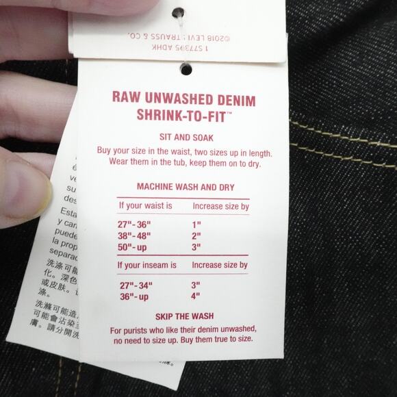 Levis 501 Jeans Mens 32x38 Raw Unwashed Denim Shrink-To-Fit Button Fly Straight - Picture 14 of 16